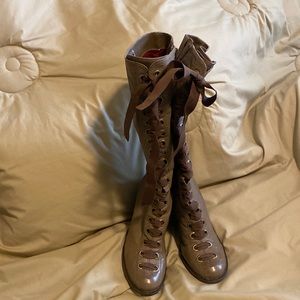 Tall Lace Up Brown Boots Size 10